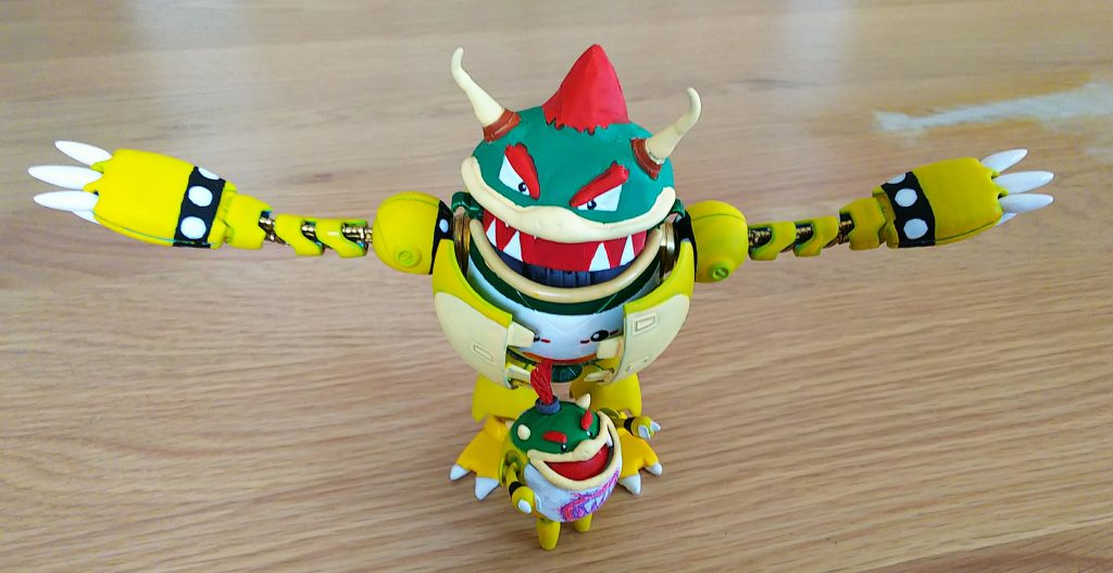 ミニカプルをクッパJr.に仕立てました!
甲羅のトゲやツノ、たてがみ、まゆげ、口元、バンダナ部分も細かく忠実に再現してみました!
なかなか上手くできました♪