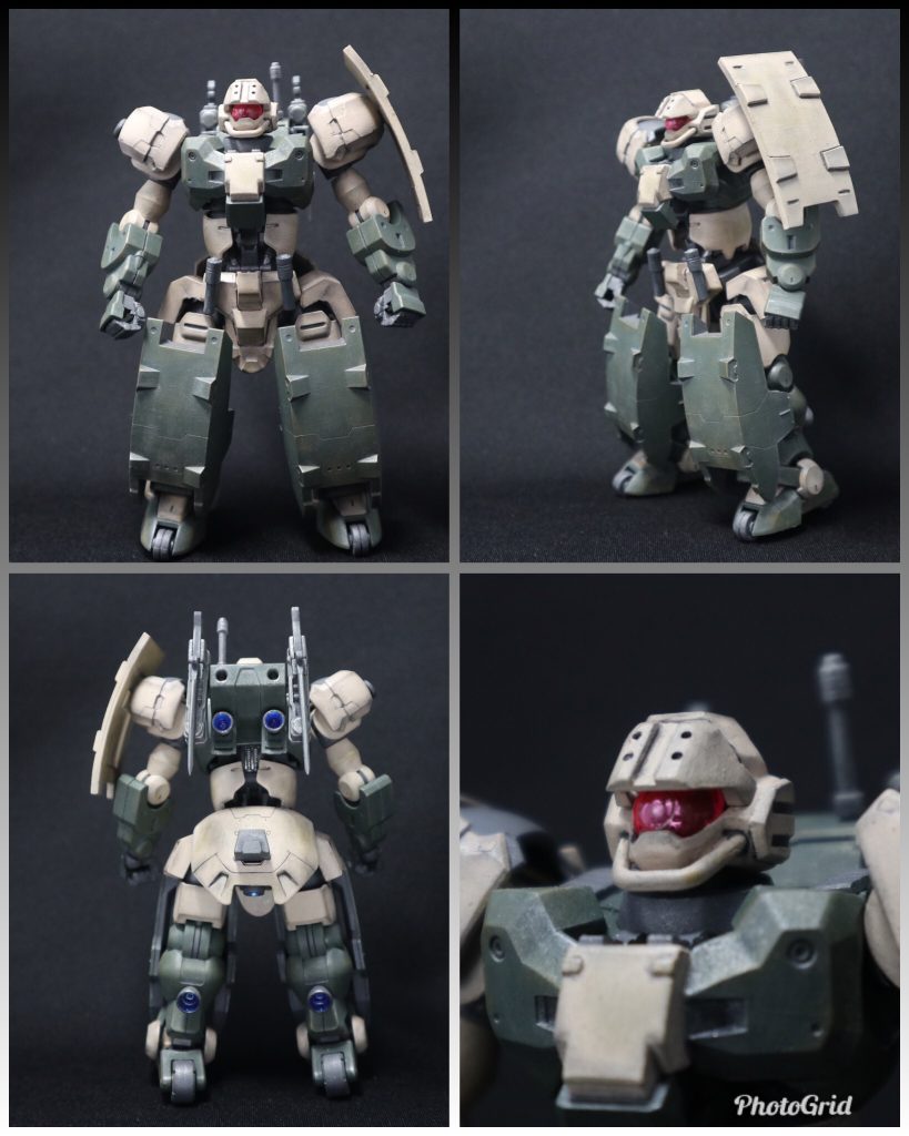 素立を各アングルから&バストアップ。頭部はジムキャノンⅡから作成。バックパックサイドには、コンバットナイフを両サイドに懸架。