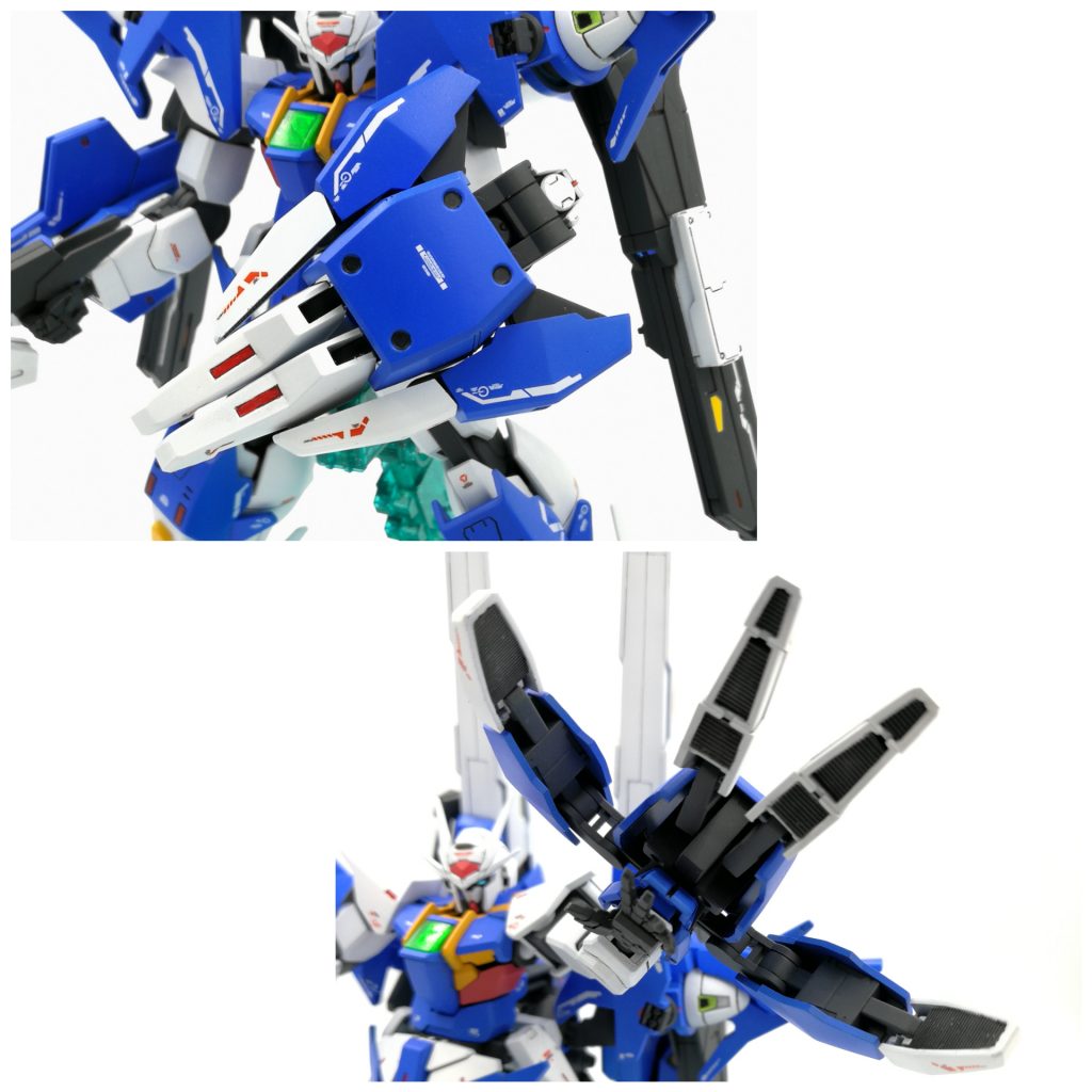 ·シールド/ビッグバンカー
分厚いシールドで、陸戦型ガンダムのスパイクシールドのように先端で攻撃したり出来ます。
ラッシュポジションでは手前に引き出し、巨大なバンカーとして使用します。