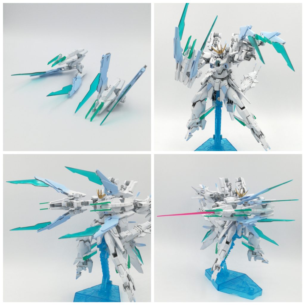 ·DXファンネル
DX=ダブルクロスの略。肩のユニットがコンデンサとなっており、D·Xファンネルを組み合わせることで更に強力なドッズキャノンを発射したり大型のクローを展開させることが可能です。
また腕に装備するも可能でシューティング形態など幅広い活用ができます。