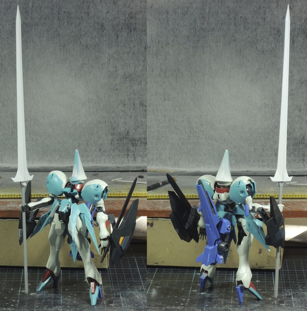 ソードランスのブレードはプラ板の箱組み。
ロングソードはグレイズリッターから流用。