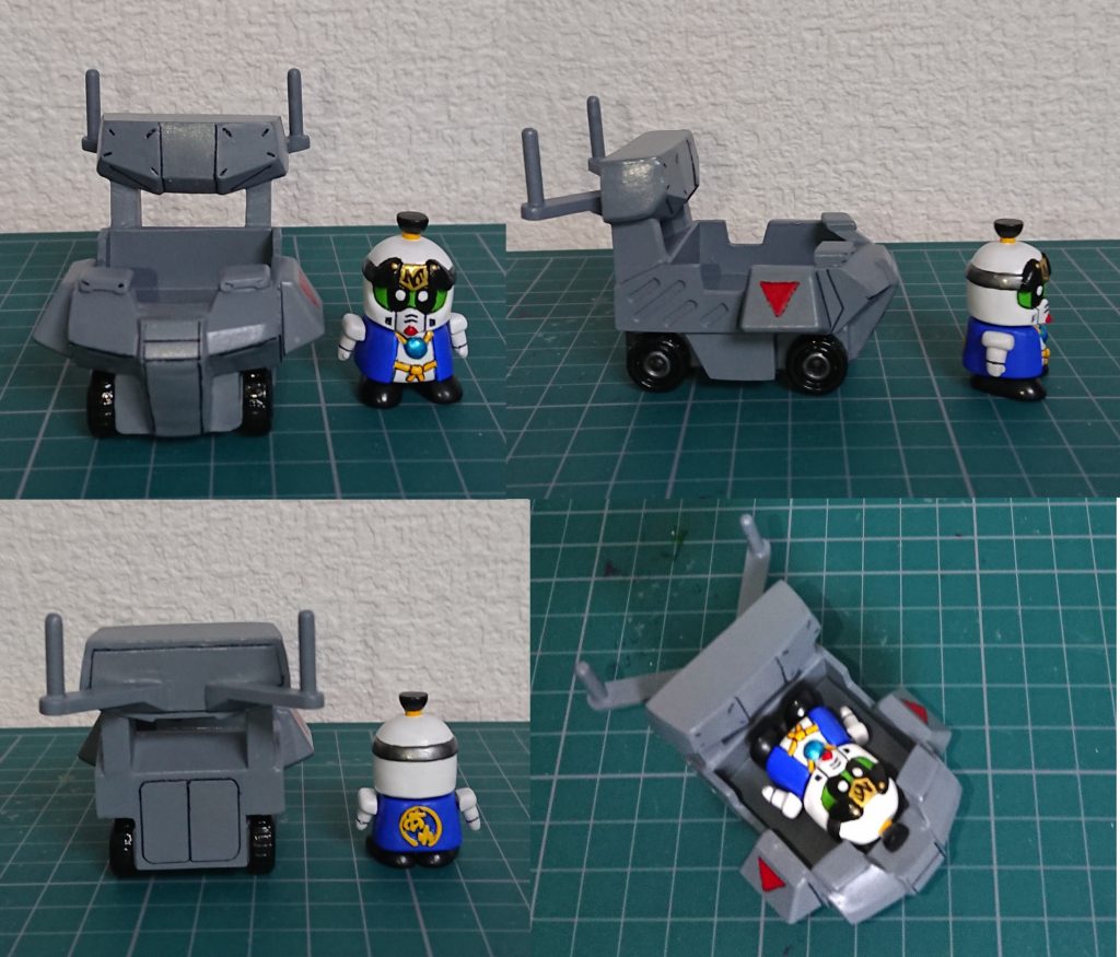 荒五郎の頭の輪は頑駄無副将軍の箱絵によると黒色ですが、前髪との違いを付けるためガンメタルで塗装。 乳母車らしく、荒五郎を(一応)寝かせられますw