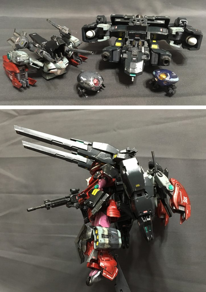 ちなみに、プチモアは2機のキャリバーから離脱が可能。そして、2機ともグリモアに合体可能であり、合体した状態でGBNにログインする。