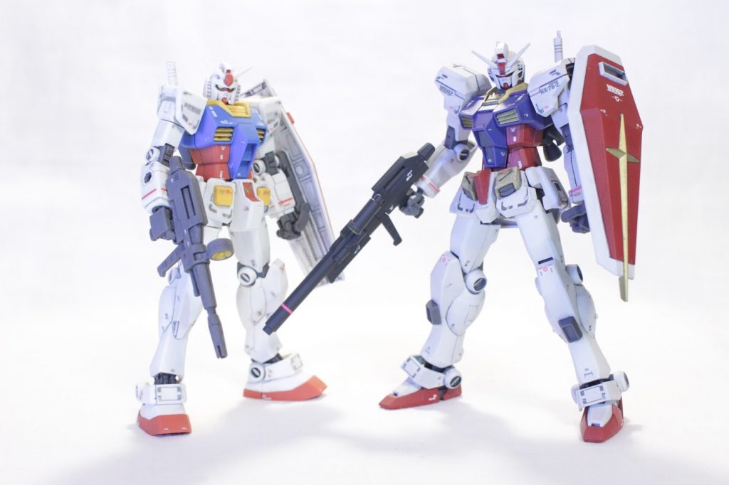 HG REVIVEガンダム（ver.GFT）と。こうしてみると似ているようで全く別物ですね…うまくガンダムらしさを残しつつイマドキなデザインにできたと思います。GM/GMすごい。