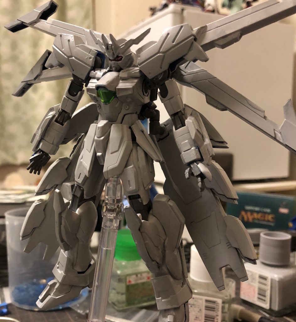 制作工程と言うか手直し塗装前。ヴィダールの肩とアンテナとスラスター拝借しただけだけど十魔王と印象が一変してます。