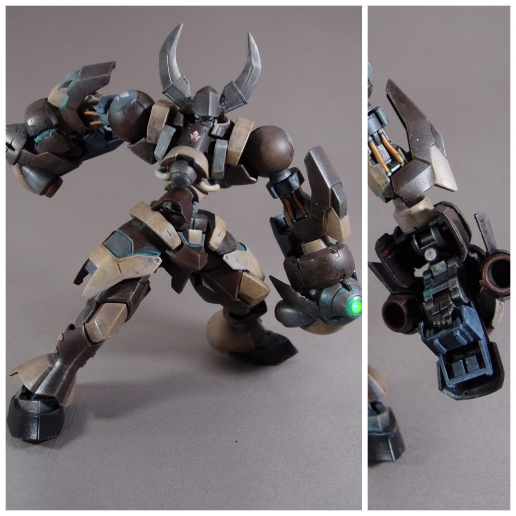 疑似重力を付加した両腕を強引に振り回すためのブースターを内蔵している。
プラズマナックルを握った状態で標準サイズのマニピュレータが収納されており、リーチを活かした奇襲にも用いられる。