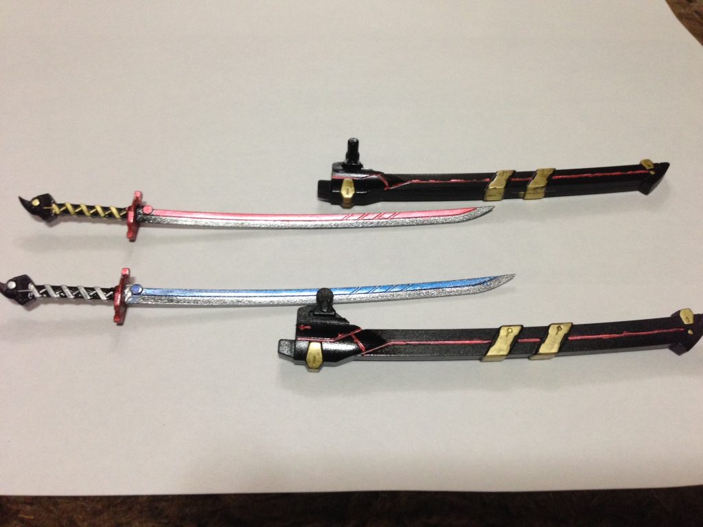 両脇に携えてる剣は氷と炎の属性が宿っており、状況に応じて使い分けます