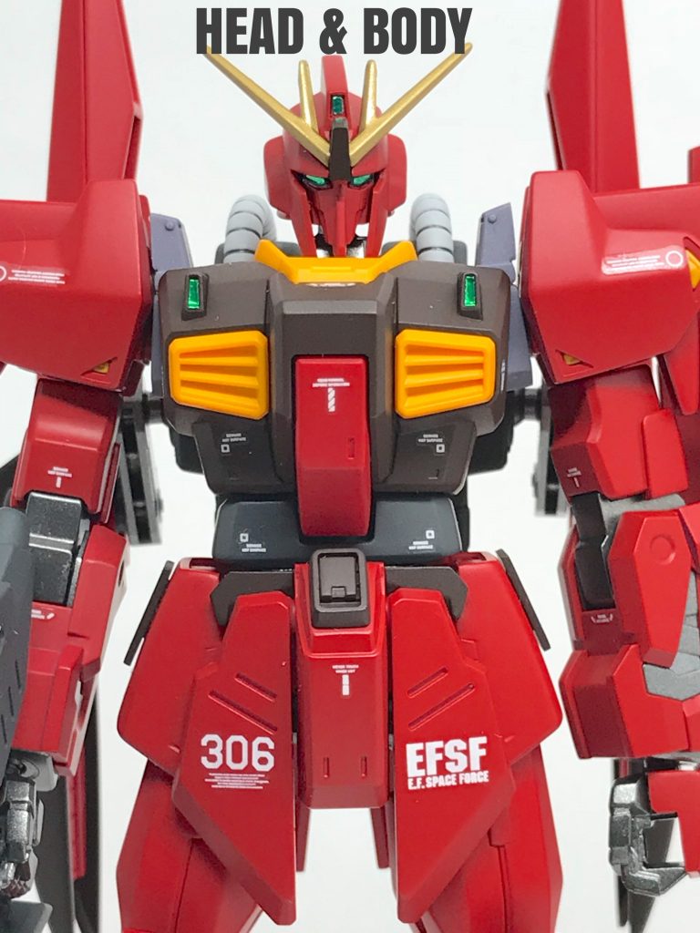 フロントのアップ写真です。
基本＂百式＂ですが、頭はZⅡ、上半身
はマークⅡ、上腕部はデルタプラスから
パーツを流用したミキシングビルドに
なってます。 ♪(´ε｀ )
百式なのにゼータ顔ですが、自分的には
満足した仕上がりになりましたね〜