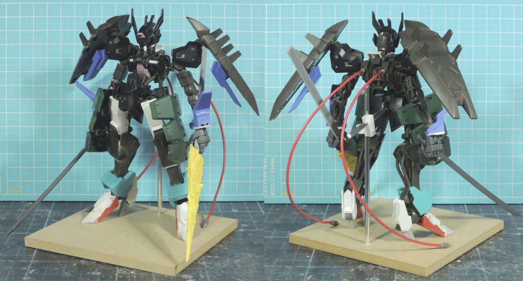 塗装前。
自作造形は爪先とハイヒール、槍、スタビライザー(しっぽ)の
付け根と先端だけです。
他に膝~足首の装甲は既存パーツを組み合わせて整形しました。