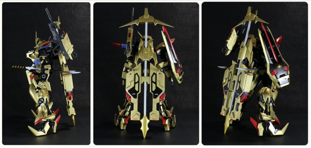 横、背面、斜め後ろ。後ろ姿はお気に入りでもあります。シールドはストライクから流用。剣はフルスクラッチしてます。