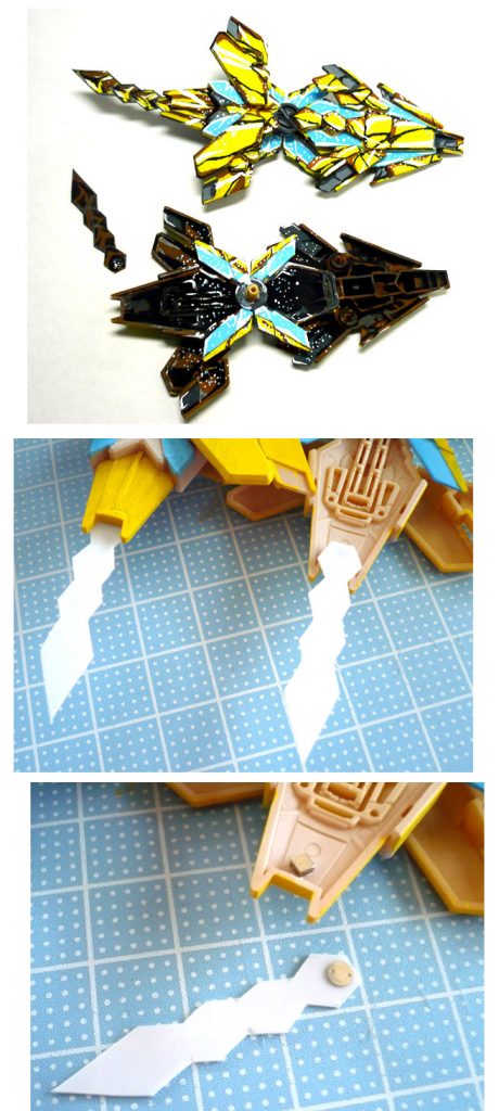 アームドアーマーDEにプラ板でテールスタビライザーを取り付け
ナラティブ版を再現してみました。
厚みも無ければ可動もしません。色を塗って誤魔化しております。
ネオジム磁石とマグネットセッターを使っているので取り外しは容易です。