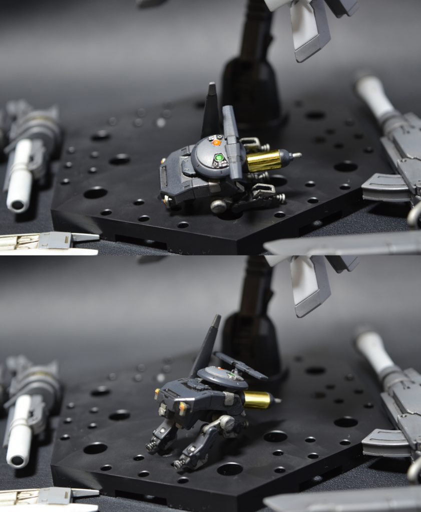 ■その4
敵に囲まれて安全な離脱が難しい際は、自動操縦に切り替え、武装のパージに紛れて背中の通信ユニットを切り離す。通信ユニットはモビルワーカーを通信機能特化に改造したものでコックピットは実はこちらである
単独行動のための通信ユニットは敵の目をかいくぐり、味方の通信を傍受して救援してもらうためと役割を変えて生存率の向上を狙っている
冒頭で白い色は『離脱時の囮として目立つ必要がある』と書いたのはモビルワーカーを切り離した際の囮となるからである
オルフェンズのプロデューサーのインタビューで初期案ではモビルワーカーをコアファイターとして使うアイディアもあった という話と ナノラミネートアーマーの効果が高まるのでコックピットはエイハブリアクターの近くにしているという設定を見て、それなら背中側でもよくないかな?と思ったことでこの様な形になりました。
ここまで読んでいただきありがとうございました!
なにか面白いと思えるものがあれば幸いです。
次回はTR-6を予定しています。