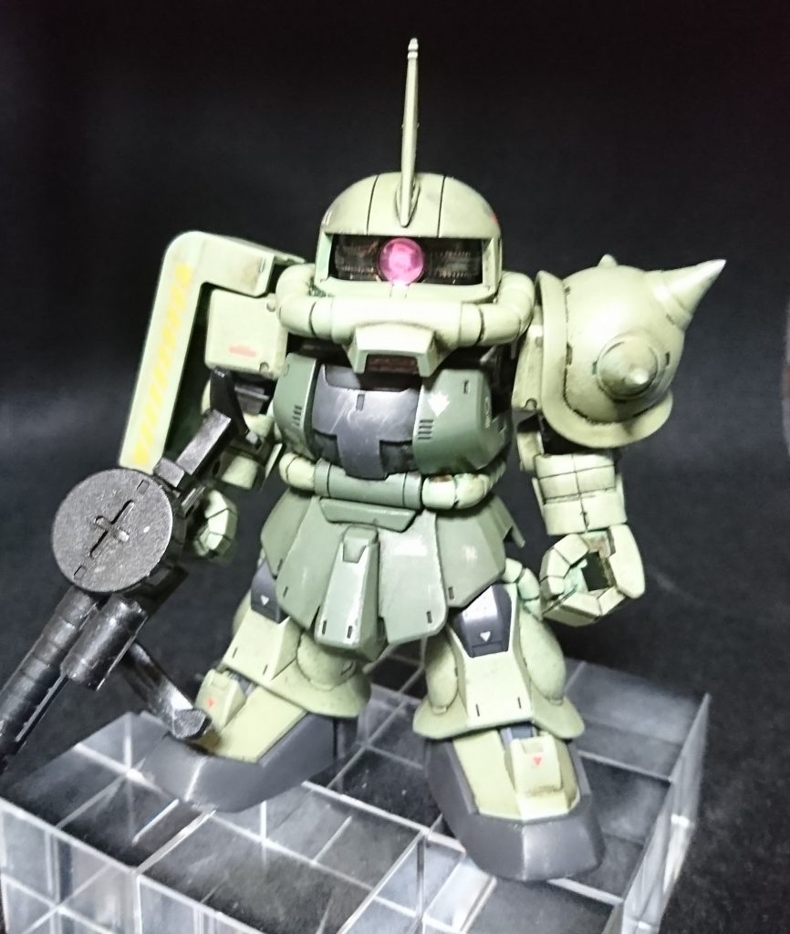 ちょっとだけ付け足ししました。

ブレードフィン(角)	：ビルダーズパーツ　MSブレード01
背部バーニア		：ビルダーズパーツ　MSバーニア02
武器スコープ		：Hアイズ　ピンク

※足裏の肉抜き埋めとスパイクアーマーの尖らせを失敗しています…うまくなりたい。