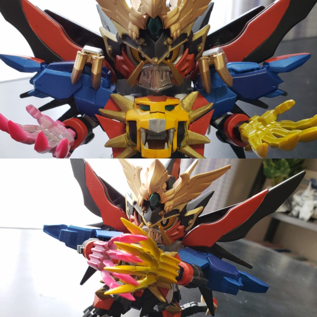 『ガジェットツール! 天・獄・拳!!』
ジャンクパーツからボールジョイントを4つ切り出して加工し、中央をパテで固定してヘルアンドへブンの着脱を可能にしてみました。