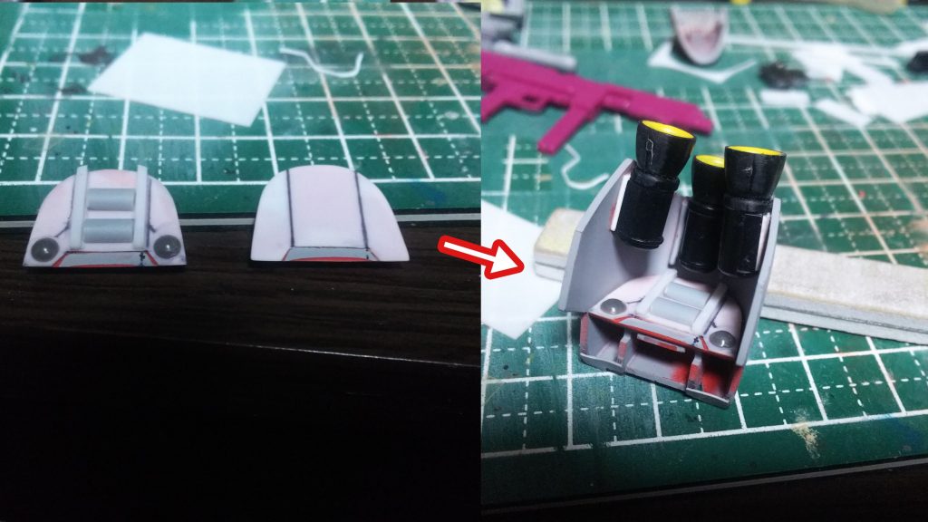 肩バーニアの内側の見えないところにディテール入れすぎました。
ディテール入れが楽しくてついやりすぎてしまいました。