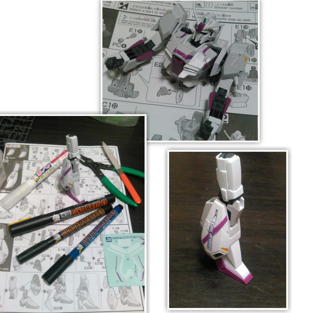 設計段階の写真です
（シールは付いてましたが、
敢えて使わずマーキングシールと
ガンダムマーカーで筆塗りスミ入れ
のみで組み上げました！）