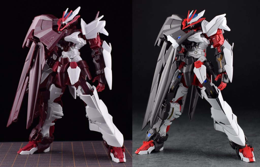 パチ組みとの比較
左足の増加装甲は先端角度を変えてシャープに見えるようにしています