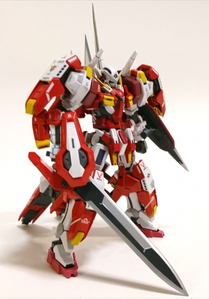 [塗装箇所]
・装甲…シャアピンク2→シャアピンクの二重塗装
・肩パーツ等…シャアピンク2
・アンテナ類…DESTINYイエロー
・レンズ内部…ザクダークグリーン
・粒子供給コード部…メカグレー
・関節等グレー部…ガンダムグレー
・センサーアイ…アイグリーン
・薄グレー配色部…ホワイト＋グレー
・足…ホワイト＋ピンク＋シャアピンク2
・バーニア部…ガンダムゴールド
・ソード系の刃先…ガンダムシルバー
・武装グレー部…ファントムグレー