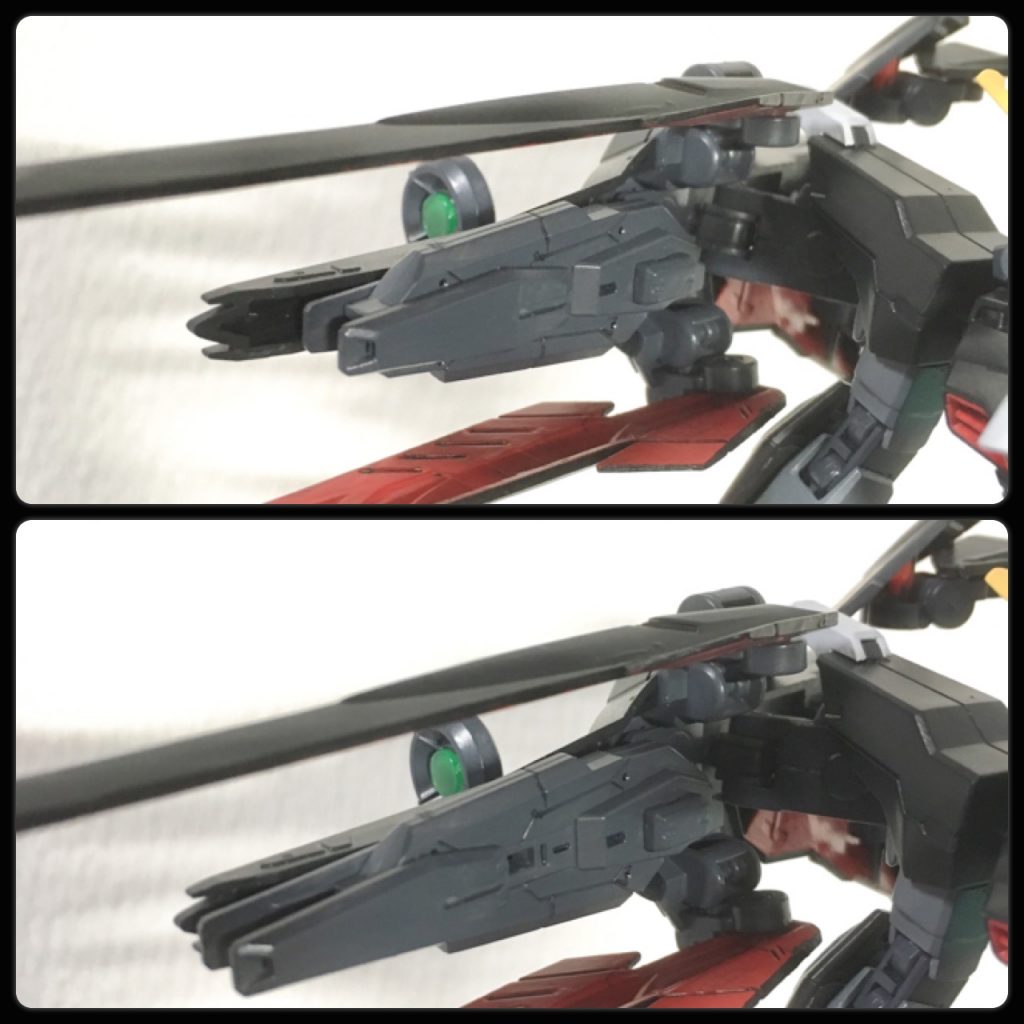 近接型のデスサイズをベースにしていると思いきや、アクティブクローク内側に強力なビームキャノンを装備してます。砲身はスライドして発射形態に。