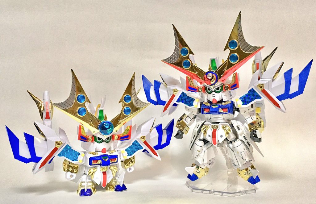 旧キットとの比較。
基本パーツはそのままですが、頭身が変わると印象が変わりますね。
董卓ザクを芯にして、大光帝、MGおよびHGのGP-03Sのパーツを使いました。