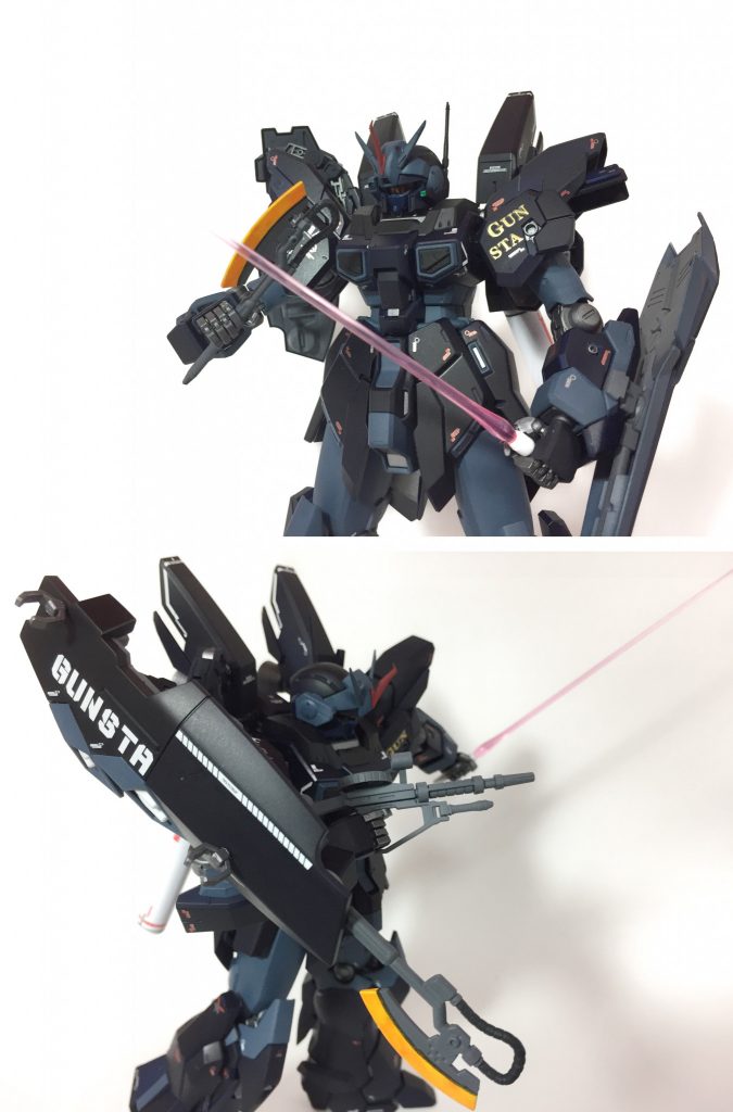 シールド裏側にはヒートホークも装備しており、ビームサーベルと合わせて多彩な攻撃を展開する。
**(ヒートホークはビームサーベルのサイズに合わせて1/100にしています)**