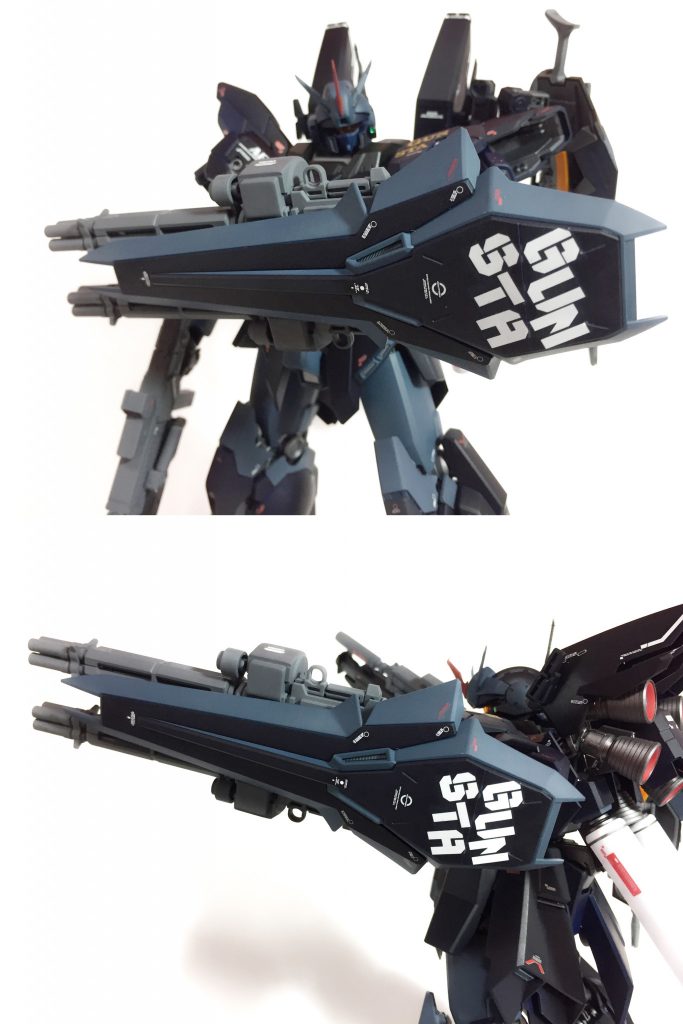 ◆専用シールド◆
シナンジュ・スタインのシールドにビームガトリングを装備。
勿論ガトリングを撃ちつくした後はデッドウェイトになる為、取り外し可能。
**(元々はクシャトリヤの武器でありながらユニコーンガンダムの武器として最後まで活躍したビームガトリング。クシャ→ユニコーンという敵味方関係ない装備という点に着目して装備させました)**