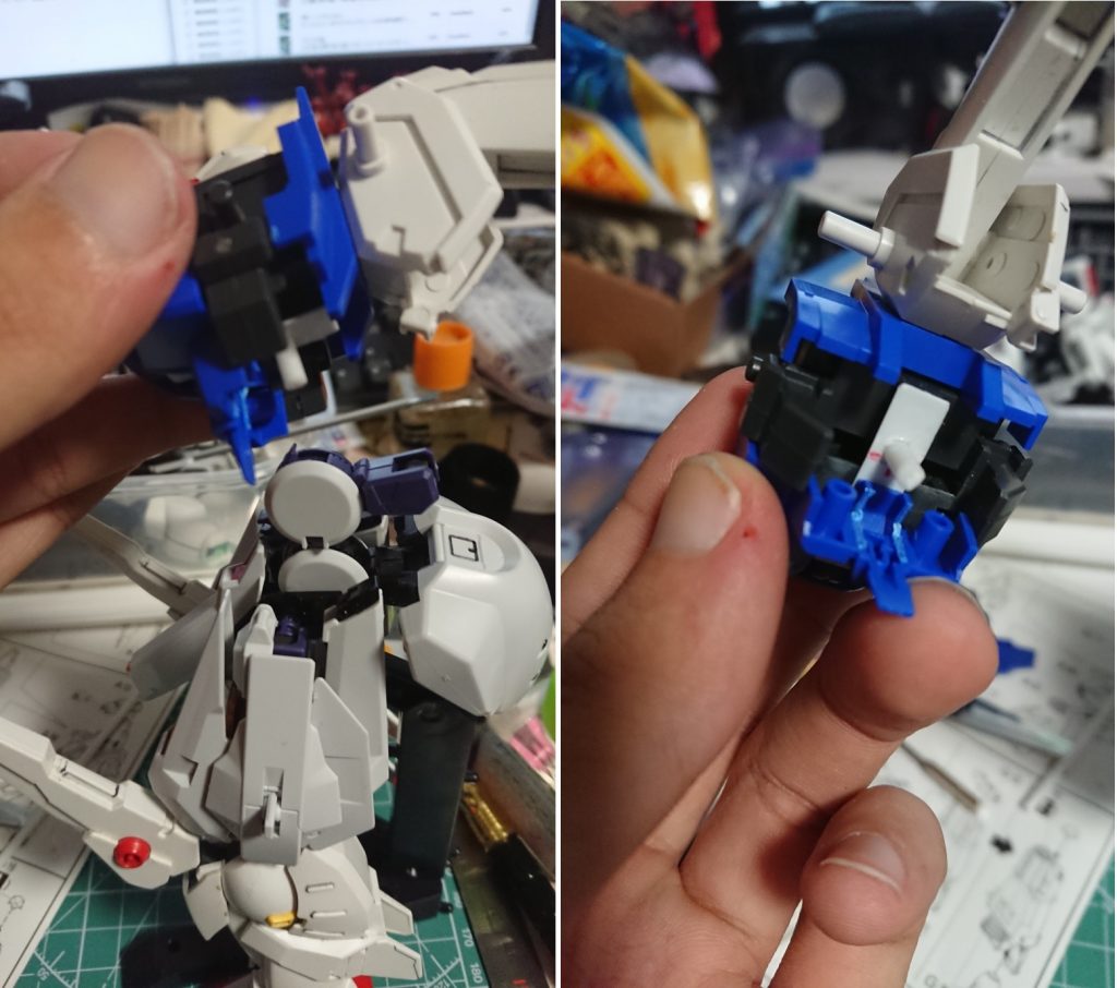 ## 制作途中
Sガンダムの胴体を加工してドラムフレームと接続できるようにしてあります。