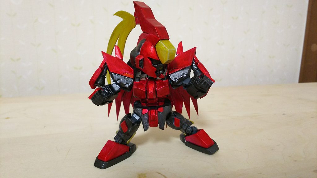 動きはクロスフレームの別売りのグレーフレームを、買ってきて使用してます、最近出たマジンガーの素体を使ってもありだったのかもしれませんが、SDコンペなので止めました、まあ格闘家なので動くようにするのは当然ですね、顔を表裏で瞳を入れ替えられるので、片方はサングラス風に、もう片方は瞳を描いてガンダム顔になるようになってます