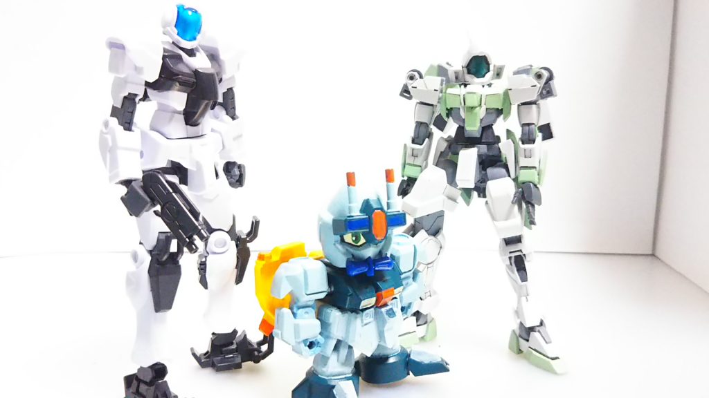 【次回予告予定】途中写真ですが・・・この並び立ちがやりたいがためにガンダイバーを買ったようなもの。川越精文堂には今年幾度となく助けられました。GBN-ゲームマスター(ゲーマス)です。