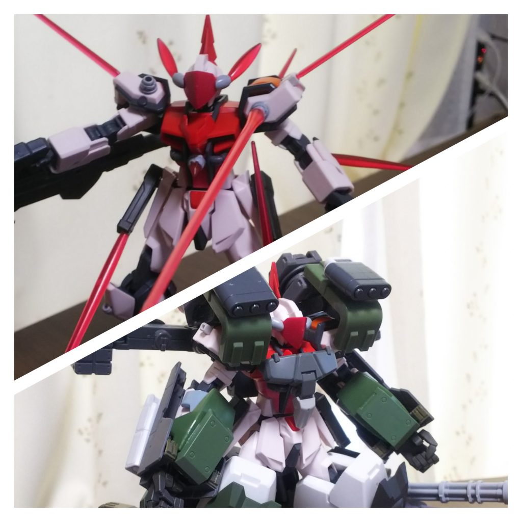 ストライクがとても良いキットだったので、なるべくいじらずアーマー着脱式でミキシングしていました。