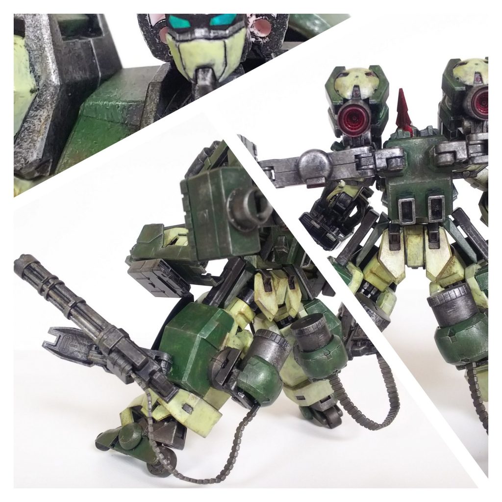 子供から緑に塗る要望があり、部分塗装成形色仕上げを断念。ザクっぽくなるように塗りました。