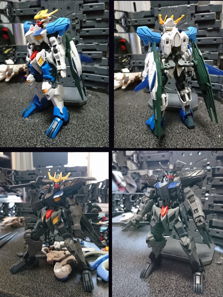 上の2つは塗装前の仮組状態、意外と嫌いじゃなかったw
下の左は瞑想中ので右が最終形態
色のイメージは戦闘機とマブラヴの武御雷のカラーリングにあまり被らない用にと武御雷のカラーリングが上位から紫、青、赤、黄、白、黒だったんで戦闘機的な感じでグレーベースに黒とグレーが何種類か
機体のイメージにはマブラヴの武御雷と不知火弐型スペック2を、感じとしては武御雷を不知火弐型をアクティブ・イーグルとかの米国パーツで改修したみたいに不知火弐型スペック2の強化モジュールで武御雷の性能、整備性、汎用性を強化した武御雷弐型みたいなのをイメージして作りました