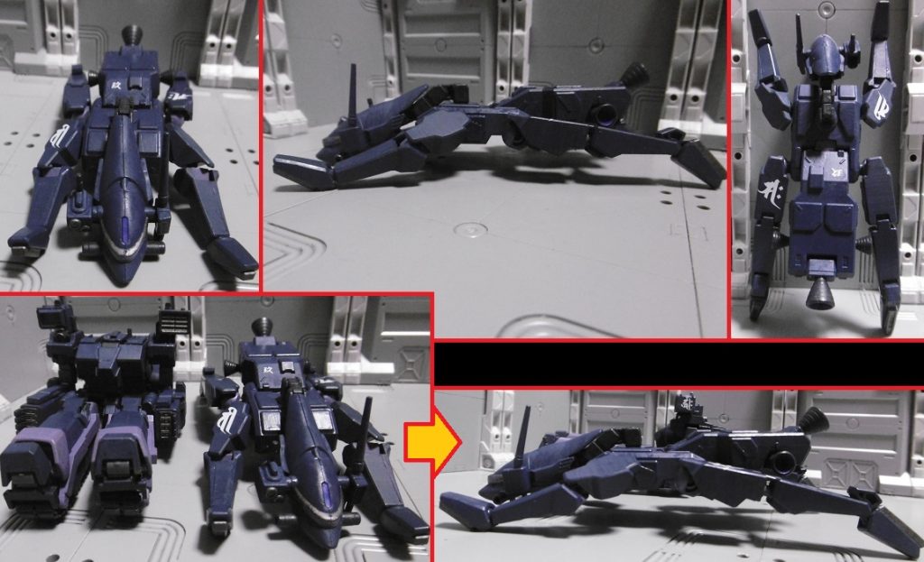 地味な存在ですが特筆すべきは「変態的な可動域」にあり。寝そべるとかなり薄くなります。壁や床の隙間に隠れる事をも可能とします。
同じ小柄な仲間の侶徒と並べても寝そべりでは更に小さく、全高はあの戦車形態の侶徒をも下回ります。移動できない欠点はあるも、この身体能力はある意味最も「忍者らしい」のかもしれません。
ちなみに啓玖曝の全高は、戦車形態の侶徒とほぼ同じ。かなり小型な忍者兵器。視認性も非常に低く、忍者メカとしても「忍犬自体が殆どいない」ので、ステルスは無し。その分を索敵性能強化にも回しています。