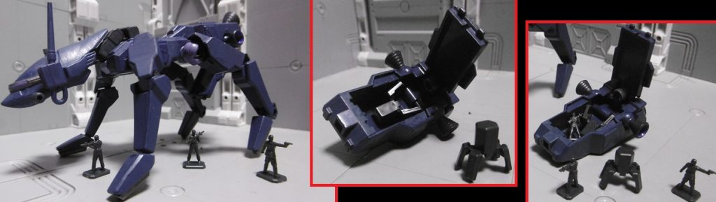 人員輸送用装甲車で運ばれるモノは、人間のみに非ず。
オートマトンを送り込む事もあります。ただしキルモードは「正心に反する」理由から使わず、鎮圧(クェルモード)や情報収集目的の自律兵器として動きます。非人道兵器としてではなく、対人専用の足止め目的にも。目撃者の記憶消去音波を発したり。
輸送人員もまた「兵士に変装した忍者」であり、同じく陽術と陰術を使い分けます。彼らを敵地の深くに送り込み、内外から拠点を制圧する事が目的。啓玖曝も索敵性能はとても高く、仲間との合図を失敗さえしなければ【単機でも不可能を可能にする】力を持っています。そのため部分的な光学迷彩で存在を隠匿。
歴史的な忍者たちも実際の潜入において「不可能を可能に」していますし、梵字や忍術による独自強化要素を除けば、啓玖曝は最も【本来の忍者らしい姿】に近い兵器なのかもしれません。