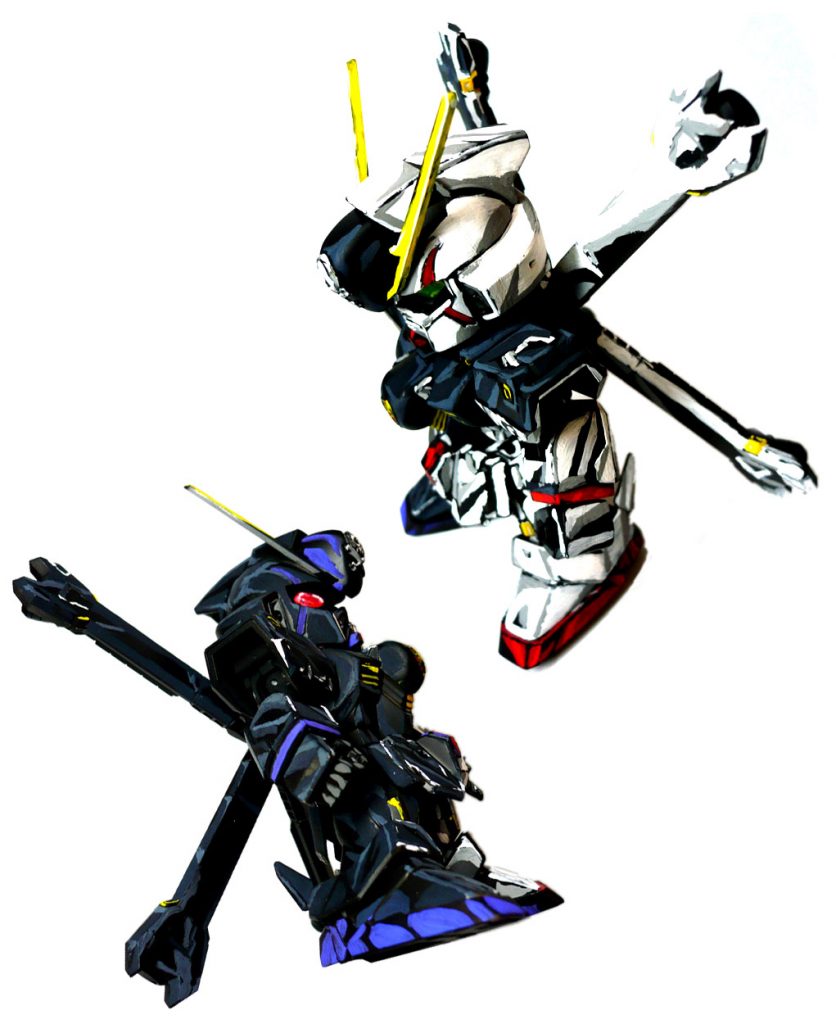 白と黒のカラーリングパターンのあるMSなら何でも良いので
HGUCのガンダムMk-Ⅱのキットも購入していたのですが
SDコンが開催されると知り、SDCSのクロスボーンガンダムを用意しました。
(トップ画像とこの画像は合成です。念の為)