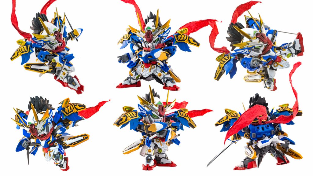 ■アクション 闘嵐斬舞＜とらんざむ＞という術で身体能力を強化し自分の技のすべてを叩き込む「雷迅流星脚＜らいじんりゅうせいきゃく＞」が必殺技。 見栄えの良いポーズを選んだ結果忍者っぽいものが増えてしまいましたね… 印を結んだ指や蹴り上げるための可動範囲などアクションに必要な要素はこだわりました。GNビームサーベルをイメージして腰にクナイを仕込んでいます。