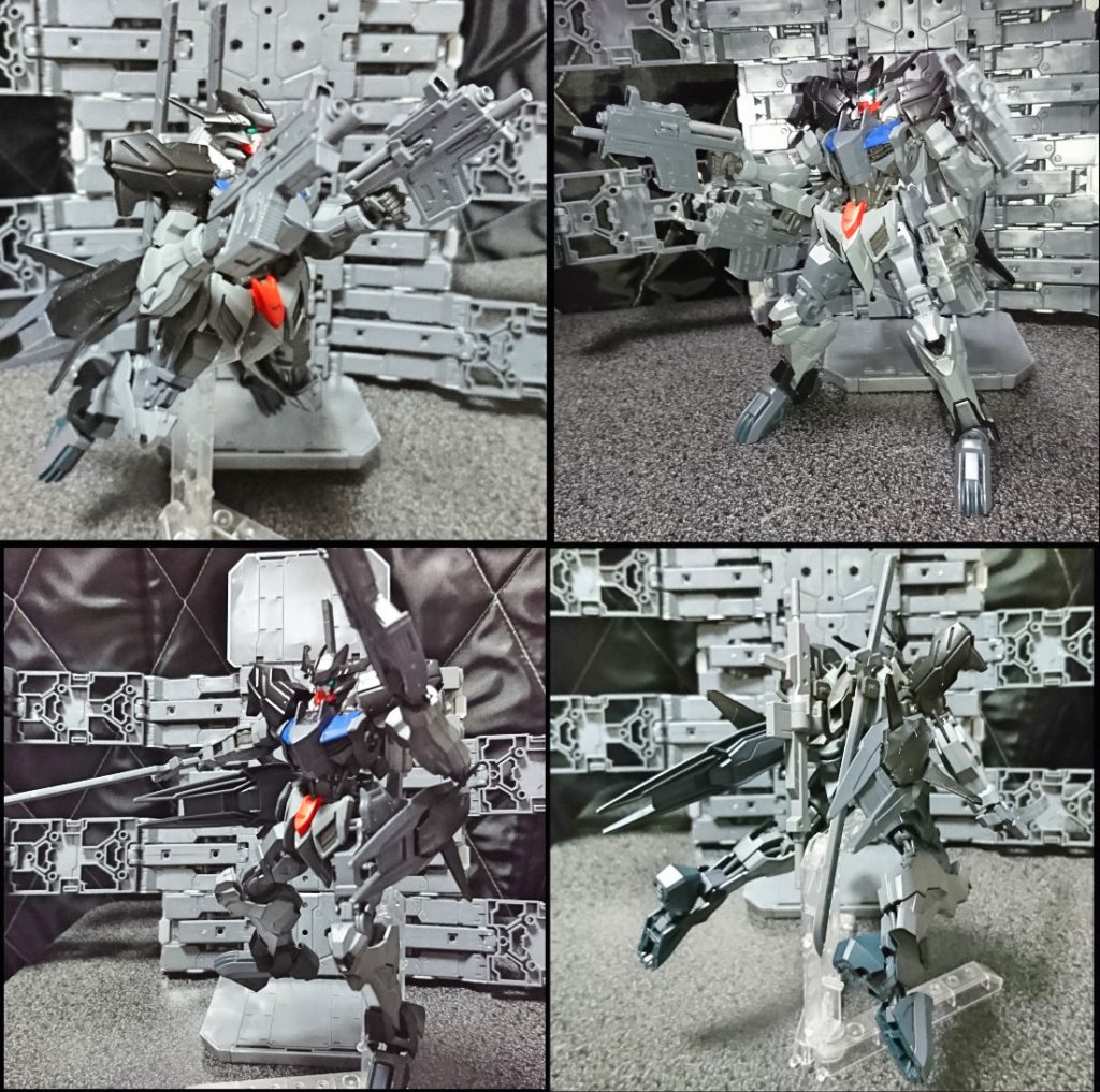ジャンプユニットのアームはビルダーズパーツについていたモノを利用
本体のミキシングパーツには頭部、体、腰にバルバトスルプスレクス、肩にヴィダール、腕バエル、脚ダンタリオン、バックパックにバルバトス、武器にはライフルはヴィダール、戦術機の長刀はコトブキヤのサムライソード、もうひとつのライフルもコトブキヤのハンドガンセット
1/5、本体は年末までに出来てましたがライフルの方が納得行くのがなかったので弄っていてマブラヴのトータルイクリプスの突撃砲に似ていたのでハンドガンセットの一つが近いと思いグリップ位置を変えでマガジンの所をガンプラのゲートを利用して改修、バルバトスのバックパックのアームに固定しやすいように改良しました、そしてライフルを4丁揃えてトータルイクリプスの不知火がしていたみたいにフルバースト形態を
実はこれがしたくて戦術機ガンダムを再現しましたw