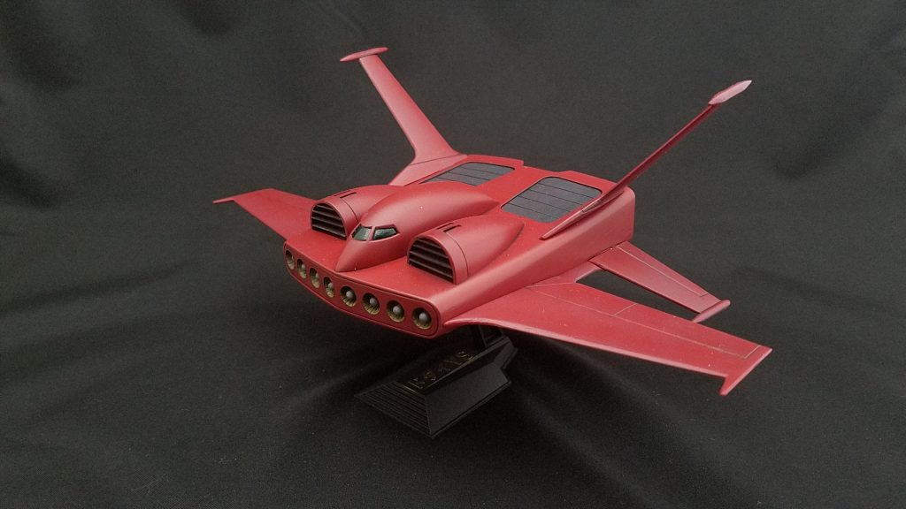 ド・ダイ、フロントビュー。
キャノピーは塗装でクリアーっぽく。
サイドのエアインテーク(？)はプラ板で作り直し、前面のミサイルはプラ丸棒の削り出しで再現してます。