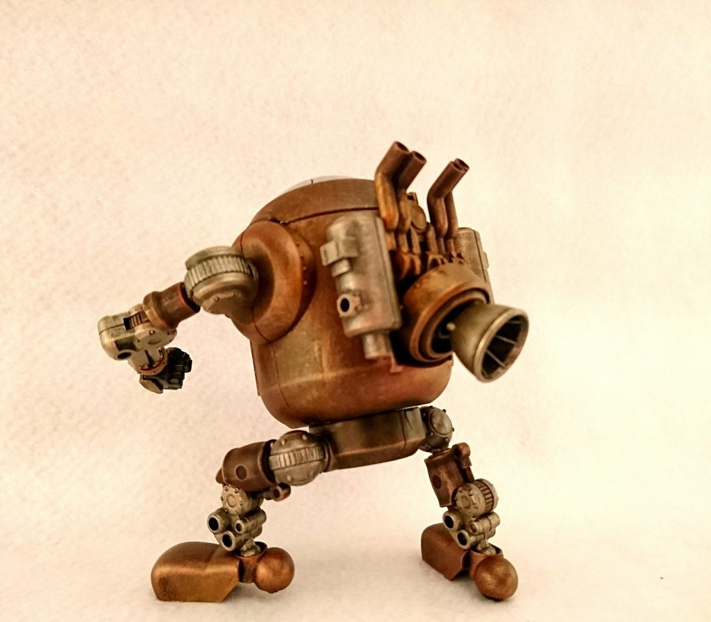 元キットが2色構成なので、概ねそのままにカッパー調とブロンズ調で塗り分けています。
カッパーは、艦艇色 → ファレホのカッパー 、
ブロンズは、青＋緑＋茶の混色 → アクリジョンの銅 をドライブラシです。