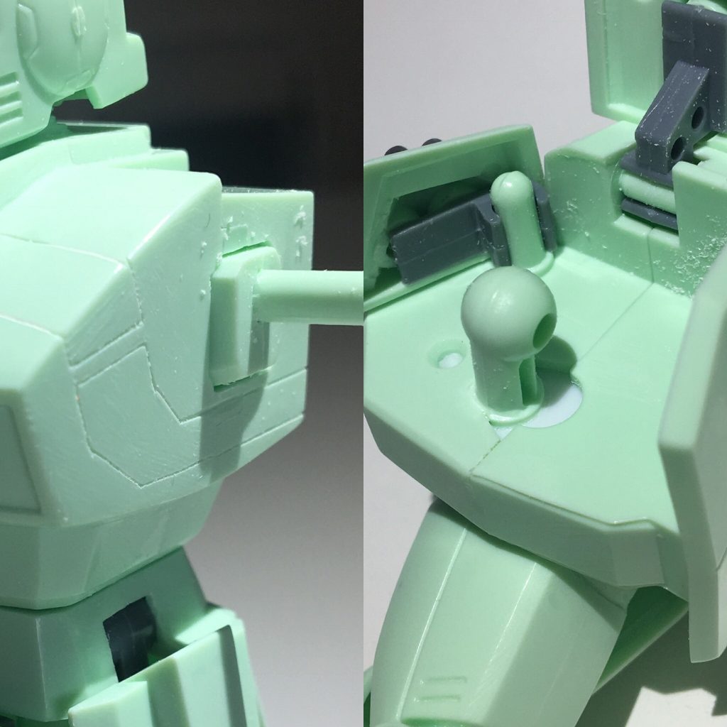 F91キットにお約束の「肩引き」と「股関節位置変更」。フロントアーマーも少し下げてます。