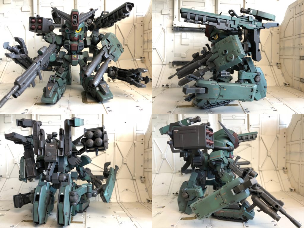 ■武装
アサルトライフル（グレネードランチャー、ハンドガン）
二連装ビームキャノンシールド（内蔵型マシンガン）
4連装ミサイルポッド
大口径レールガン
背部ロケット砲×2
グラップルアーム（内蔵型ビーム砲）×2
脚部マルチランチャー×2
コマンドナイフ
パイナップルボール×2
3連マガジン付バルカンポッド

過剰なほどの武装による高火力に加え、防御力も向上している。
それらの重量増加を脚部に無限軌道、背面にスラスターバインダーを搭載することである程度の機動性、走行性能を維持している。