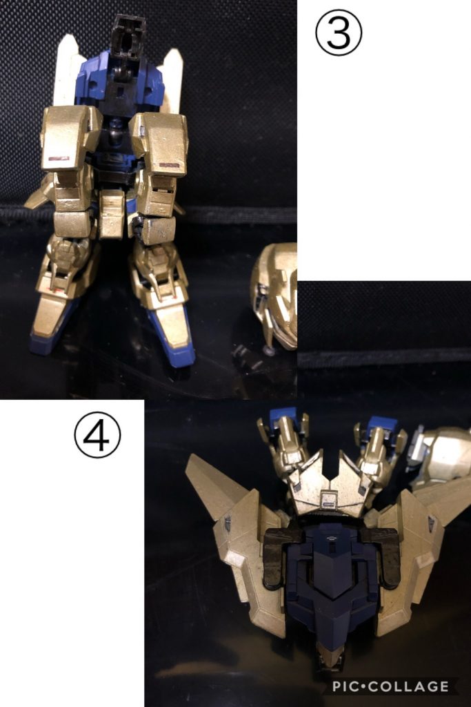 ③ 腕部を本体前面に収納。

④ ひっくり返してウイングを展開する。