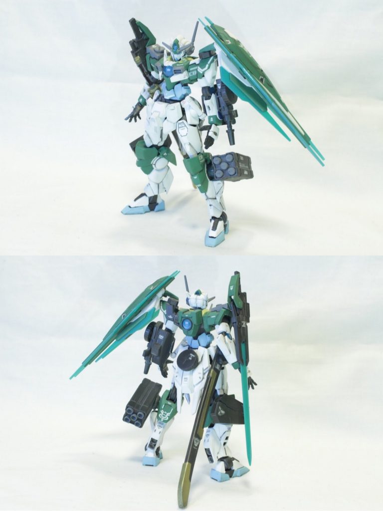 ## GNT-0000TC
この機体はビルドシリーズの世界で自分が使う専用機として作りました。刀にハンドガンとすきなものを詰め込みつつ、あらゆる戦況を想定して汎用性を突き詰めた武装構成にしています。