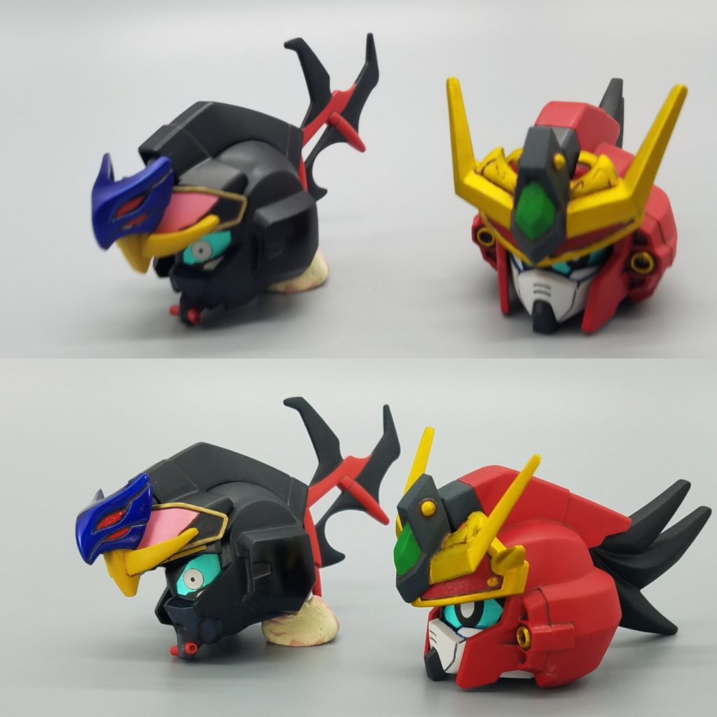 目元のディテール、ヘルメットの面取りやチョンマゲの共通項で同一人物らしく。
[武者 衛赤真星(ｴｱﾏｽﾀｰ)](https://gumpla.jp/sd/140214)のカラーリングも、実は三羅将と同じようにしています。