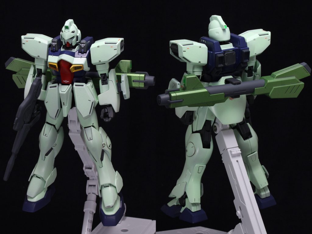 おまけで後期量産タイプカラーのガンイージ。
こちらもこだわりとしてブンドド的に換装は絶対!ということガンイージに戻せるようにしています。バーニアを差し替えればご覧の通りガンイージに戻せます。換装が大好きです、GジェネFでの愛機はF90でした。