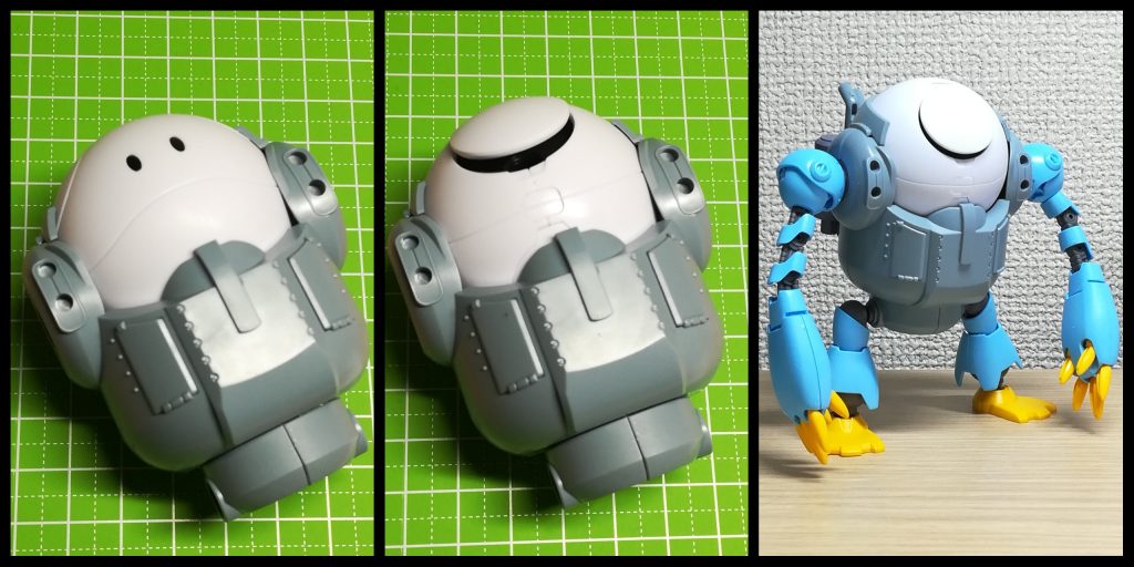 ハロの顔を真横に向けて、モモカプルの手足を移植しただけの単純作業です！