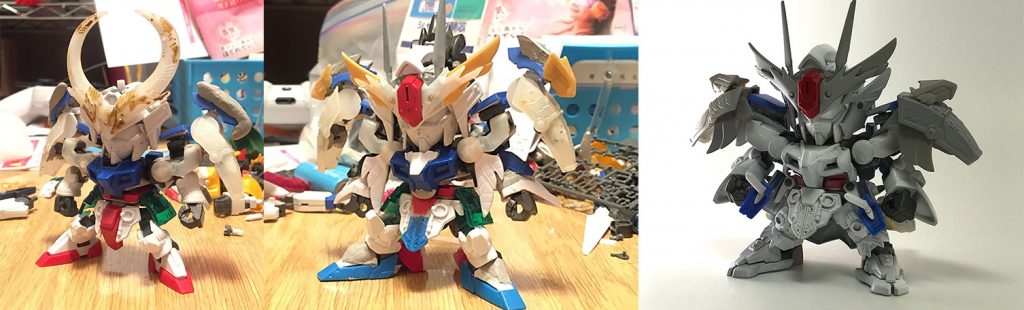 ■製作途中の状態 LGBB二代目大将軍のパーツが多めに使われています。 モチーフこそダブルオーですが、BB戦士からそのまま使用しているパーツは足くらいです。