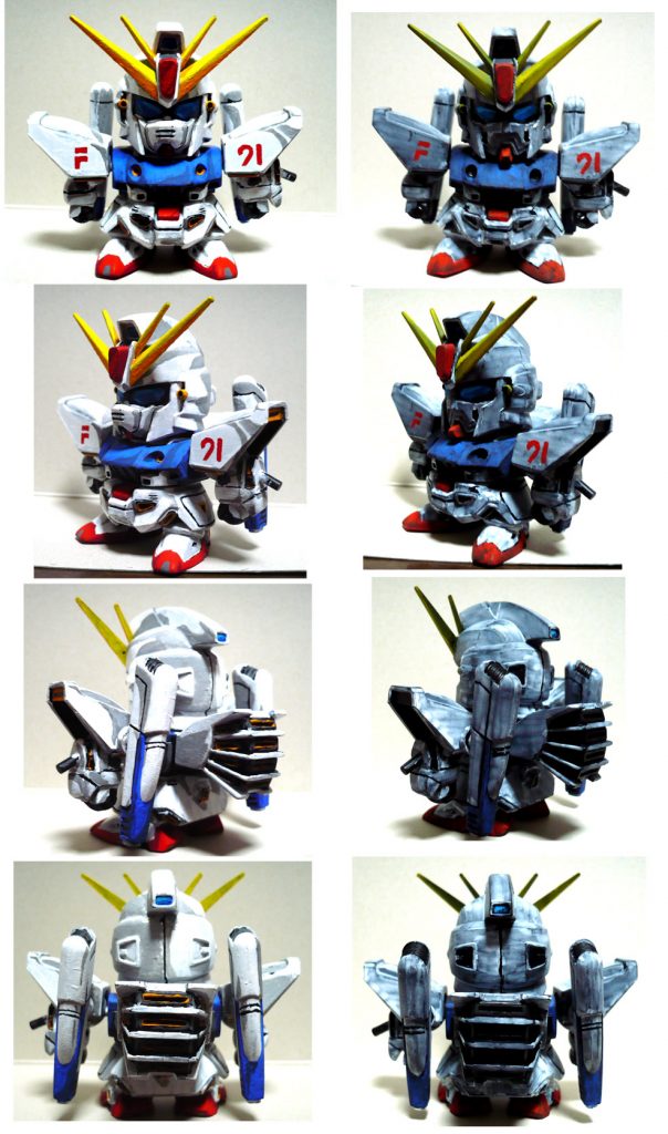 左がメインカラー、右が残像カラー版の比較画像です。
普段使用しているアクリルガッシュ(水性アクリル絵具)を
水で薄めすぎて塗ったときに下地が透けてしまった経験を生かして
(失敗ですけど)
黒下地の上に水でかなり薄めたアクリルガッシュを塗って
残像の表現に挑戦してみました。
結果、それなりに巧く表現できたと思います。
昔のキットなので、ほぼ全てのパーツに合わせ目が発生するのですが
時間が無いと思って処理は簡単に済ませています…(手抜きです)