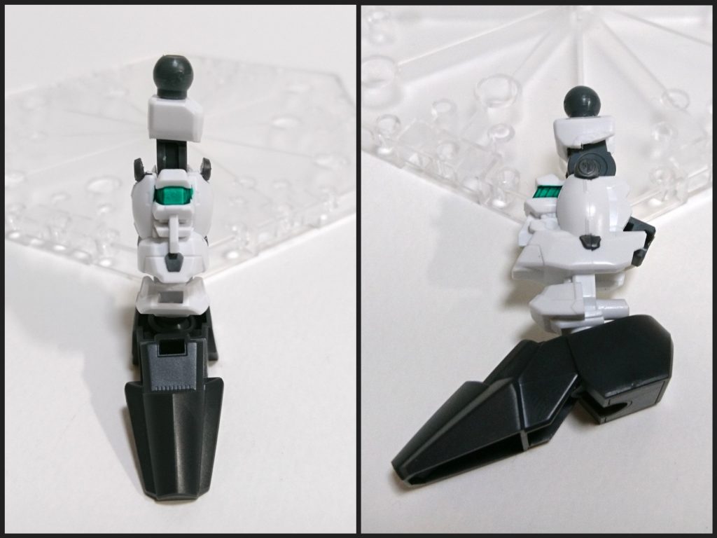 [脚パーツ移植]
EXスタンダードの脚パーツ膝部分を切り取り、HG間接パーツを移植。
また、騎士ユニコーン本来のアンクルガード&足パーツをつけるため、その部分のみ元の騎士ユニコーンのパーツを接着しました。