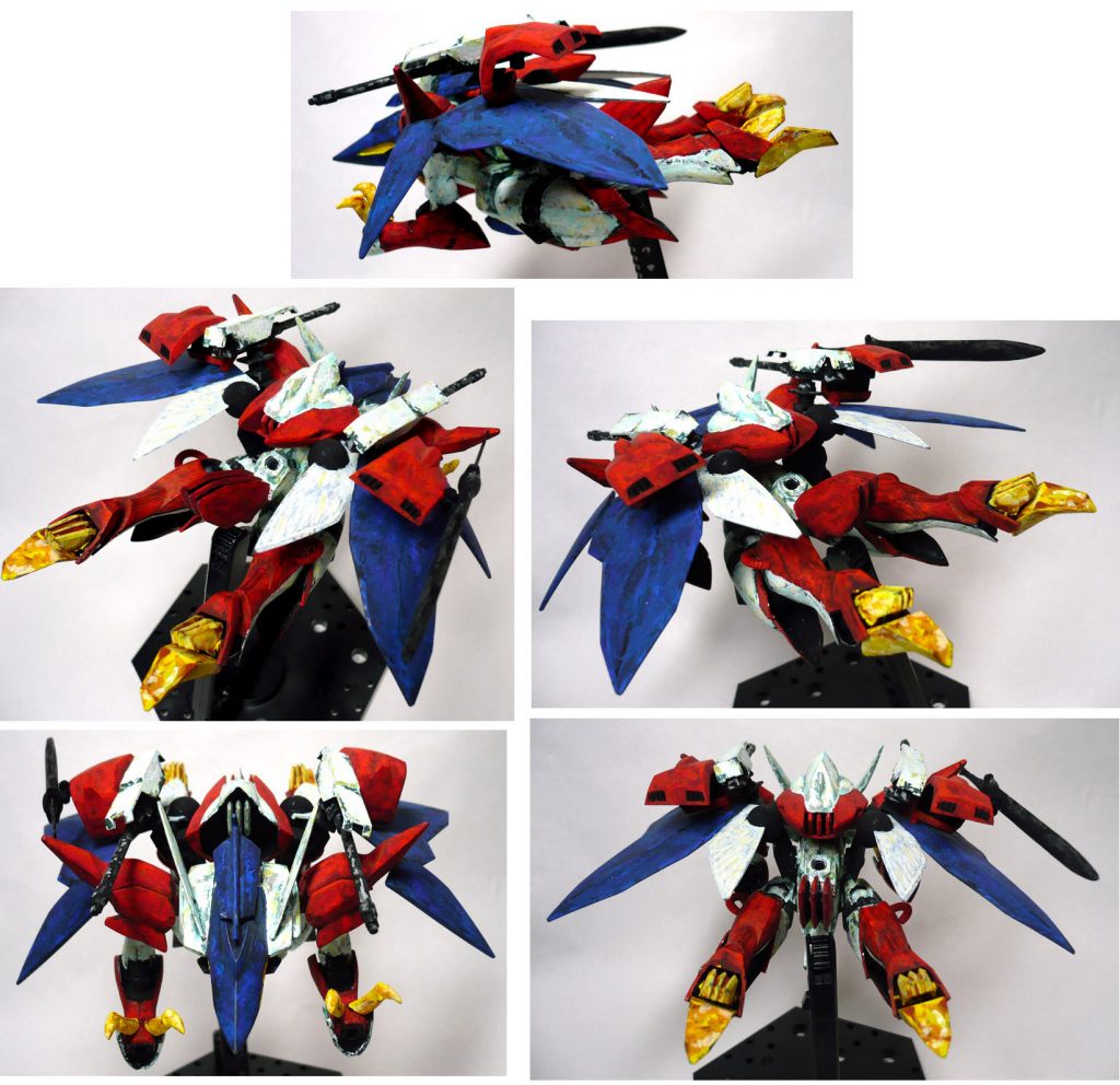 画像が多くて恐縮ですが各方向からです。
真後ろからの姿はダンバインのOPの再現みたいです。